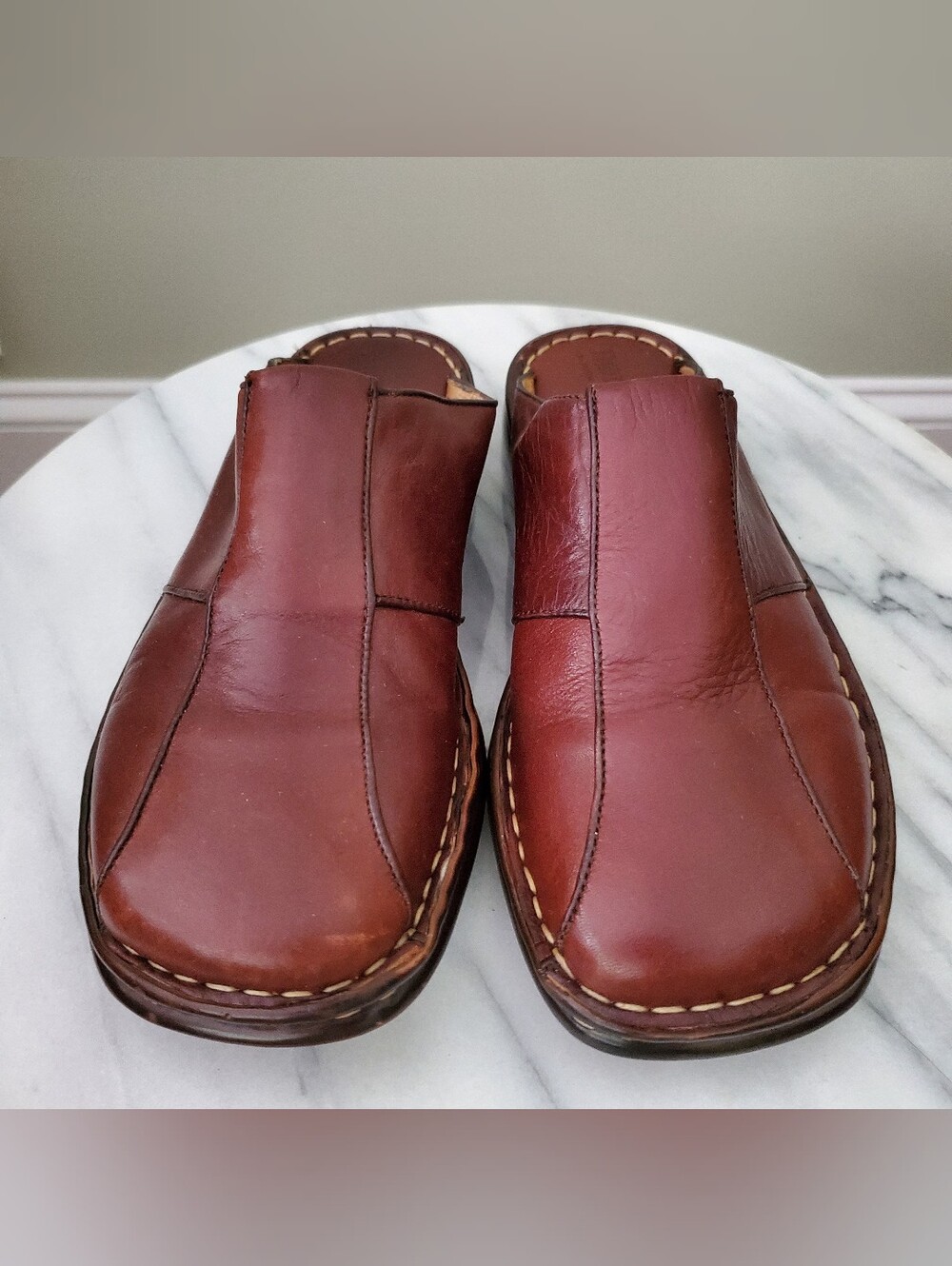 Vintage Y2K Born Oxblood Leather Square Toe Mule Clog Slides 7 - Picture 2 of 10